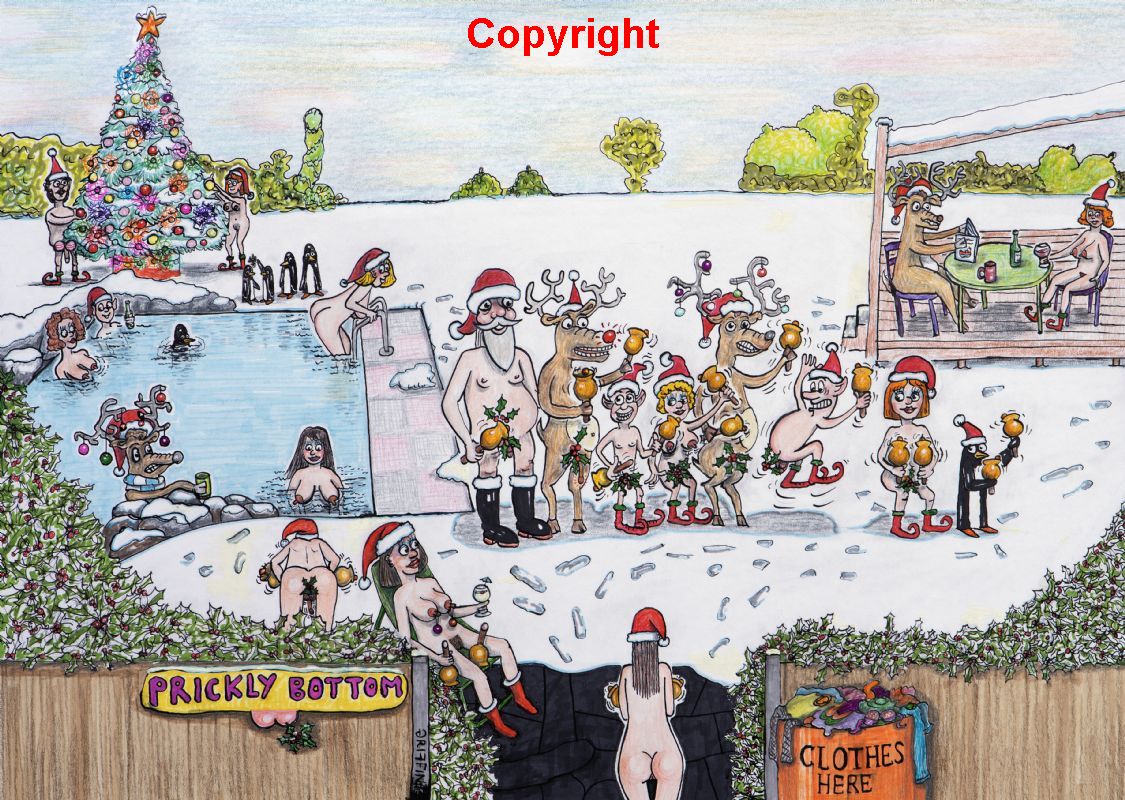 nudist Christmas card holly naked card rude erotic funny fun card